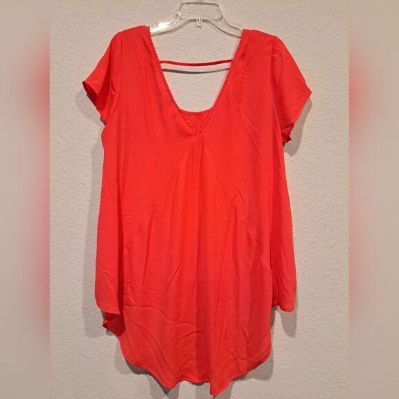 Torrid scoop neck high low blouse top scoop neck pink coral size M/L strappy - Picture 6 of 6